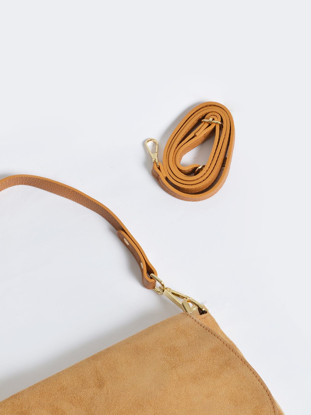 Leather shoulder bag with flap closure