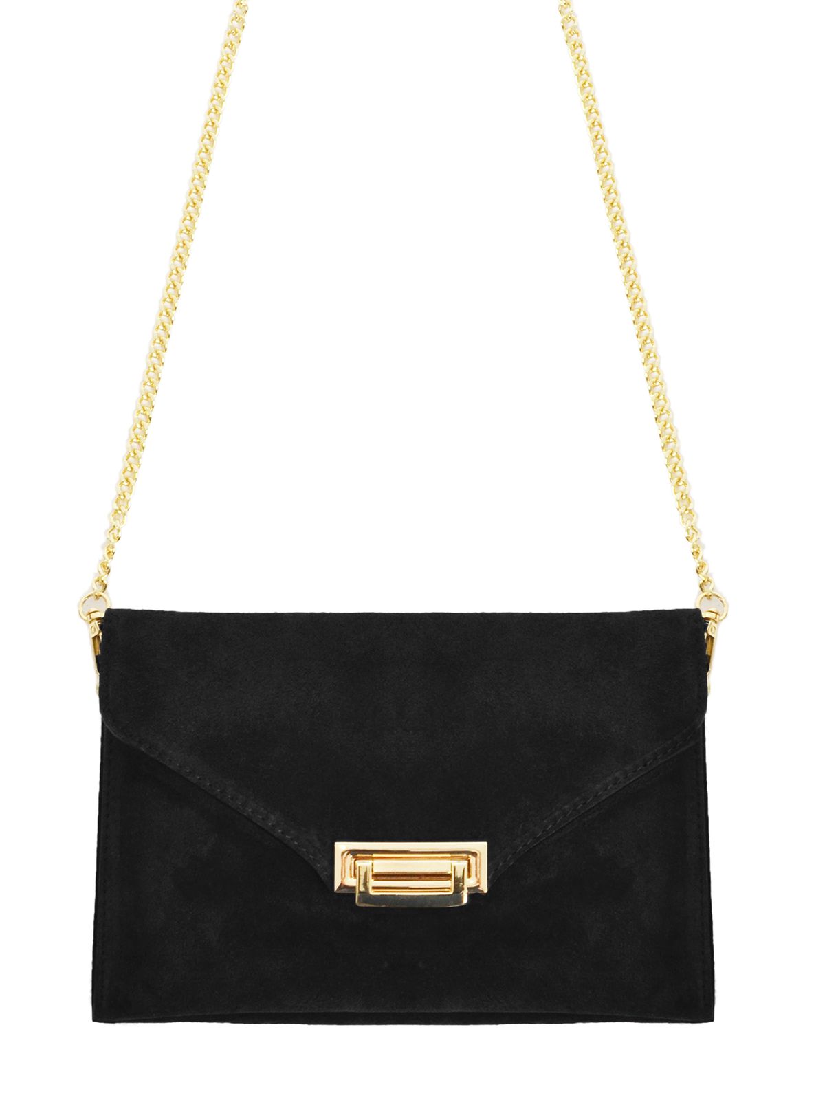 Suede leather clutch bag with gold detail