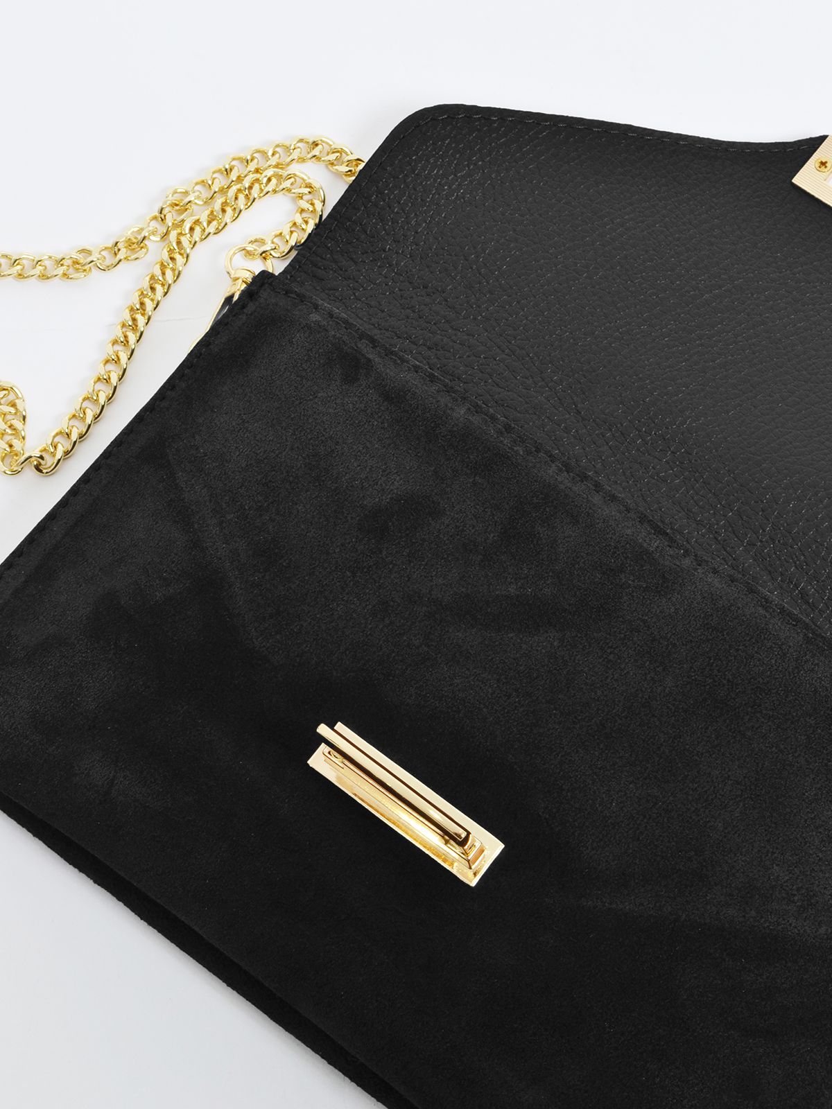 Suede leather clutch bag with gold detail
