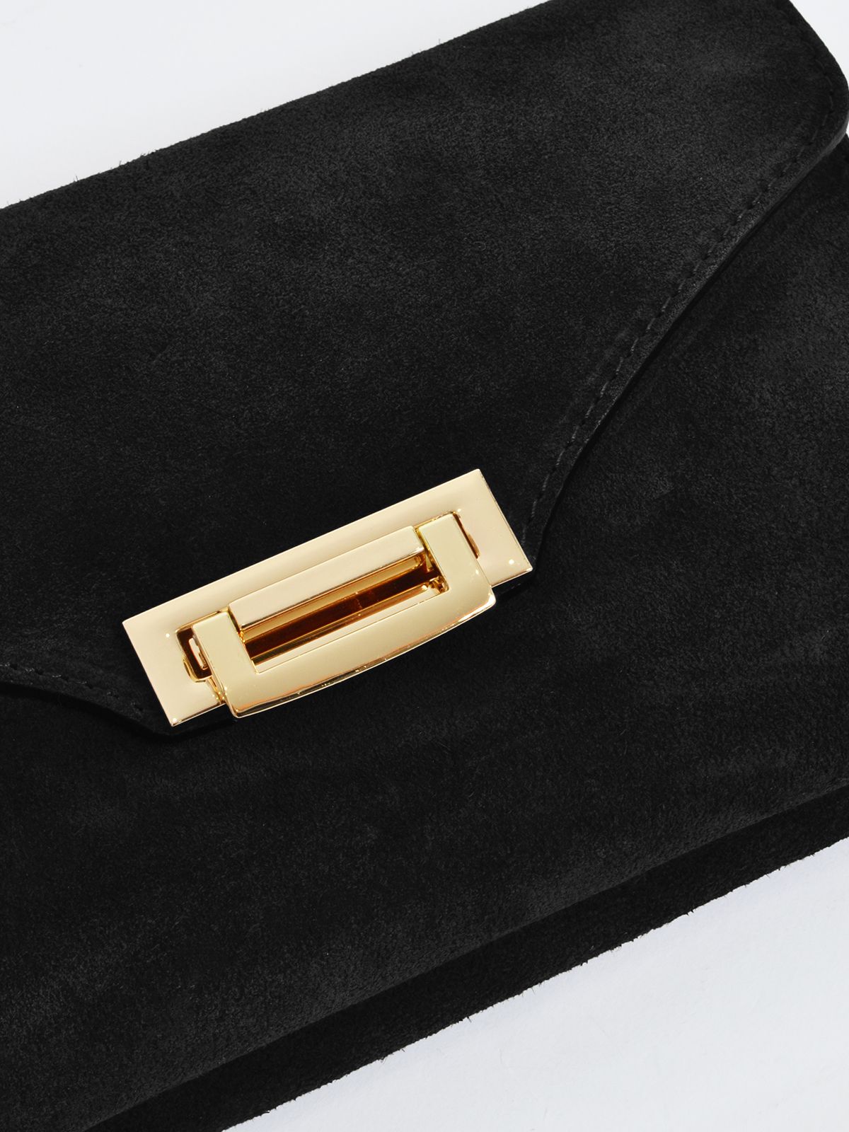 Suede leather clutch bag with gold detail