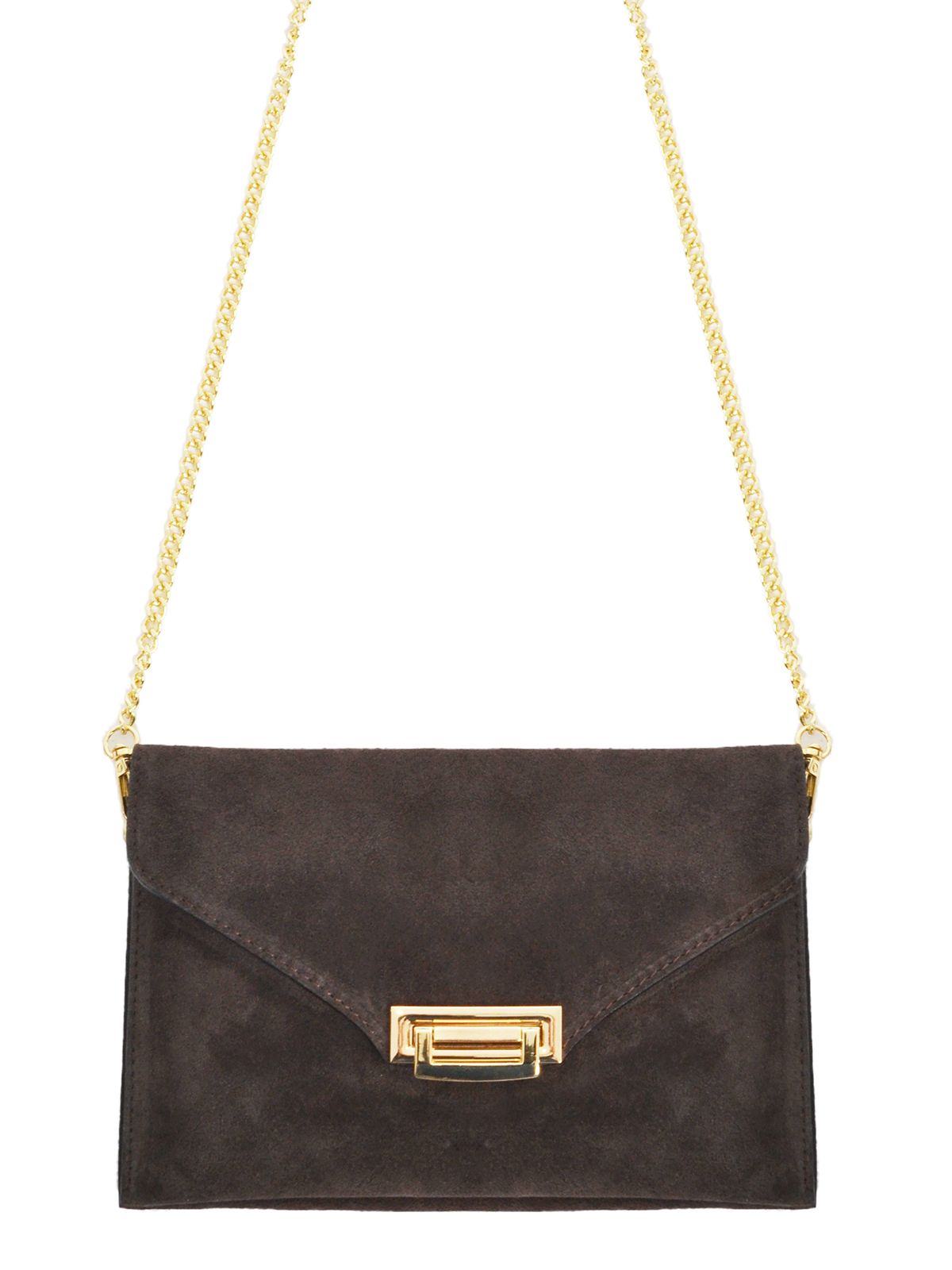 Suede leather clutch bag with gold detail