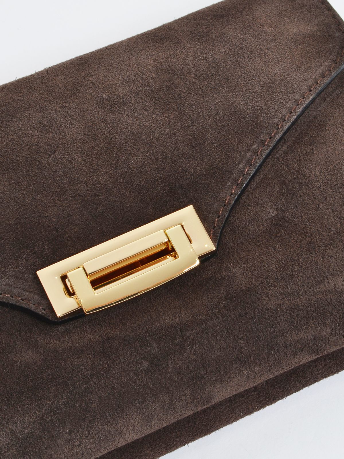 Suede leather clutch bag with gold detail