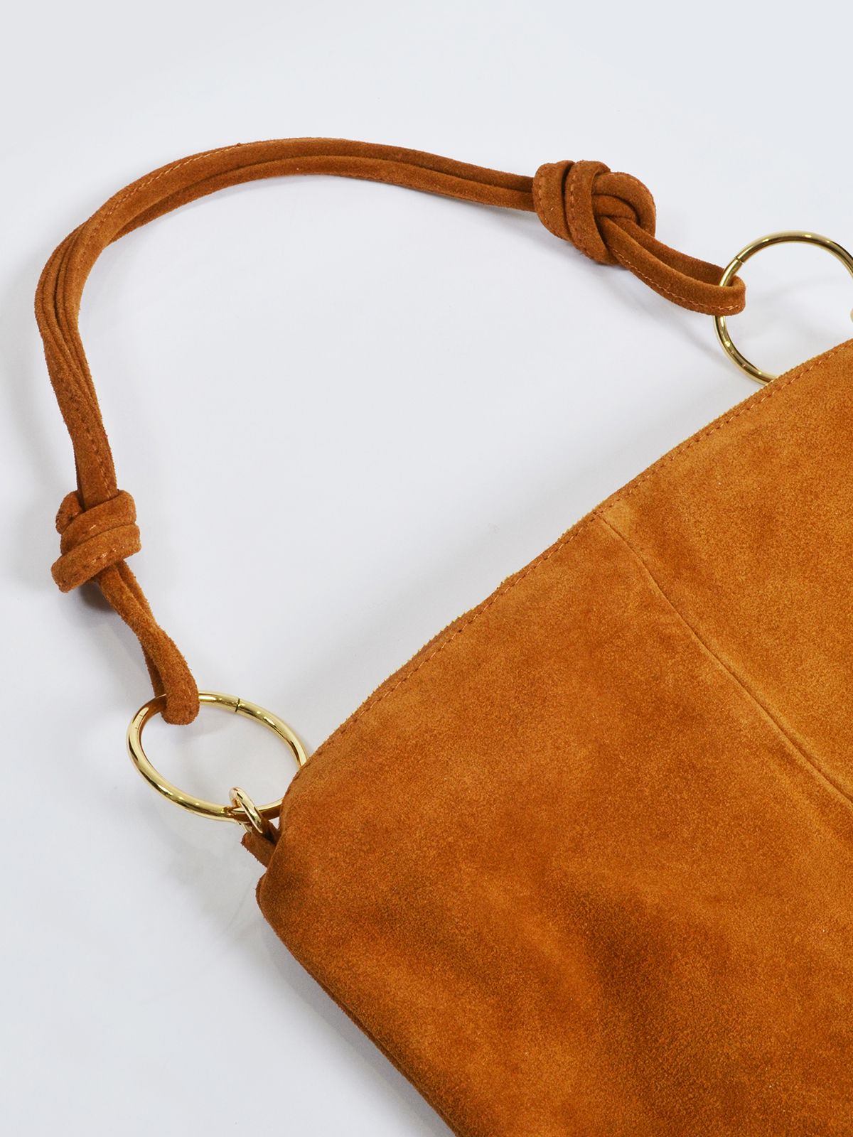 Suede leather shoulder bag with knotted handles