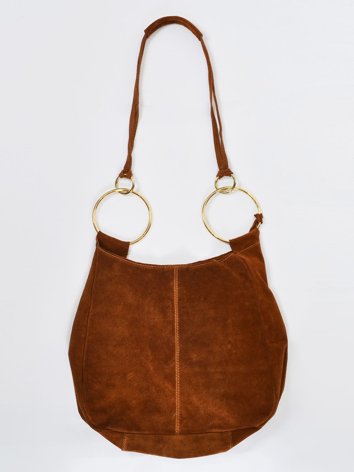 Suede leather ring handle bag