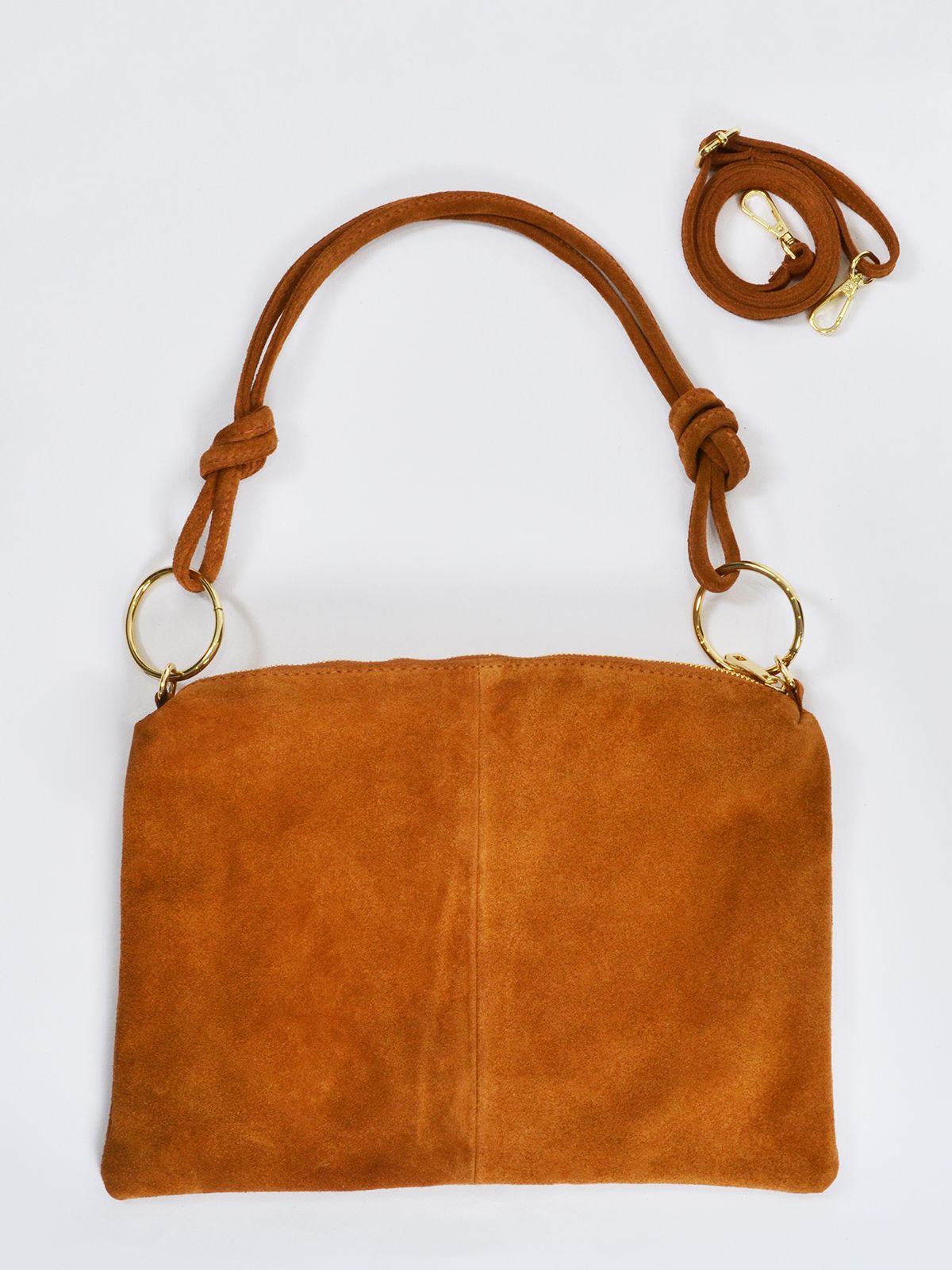Suede leather shoulder bag with knotted handles