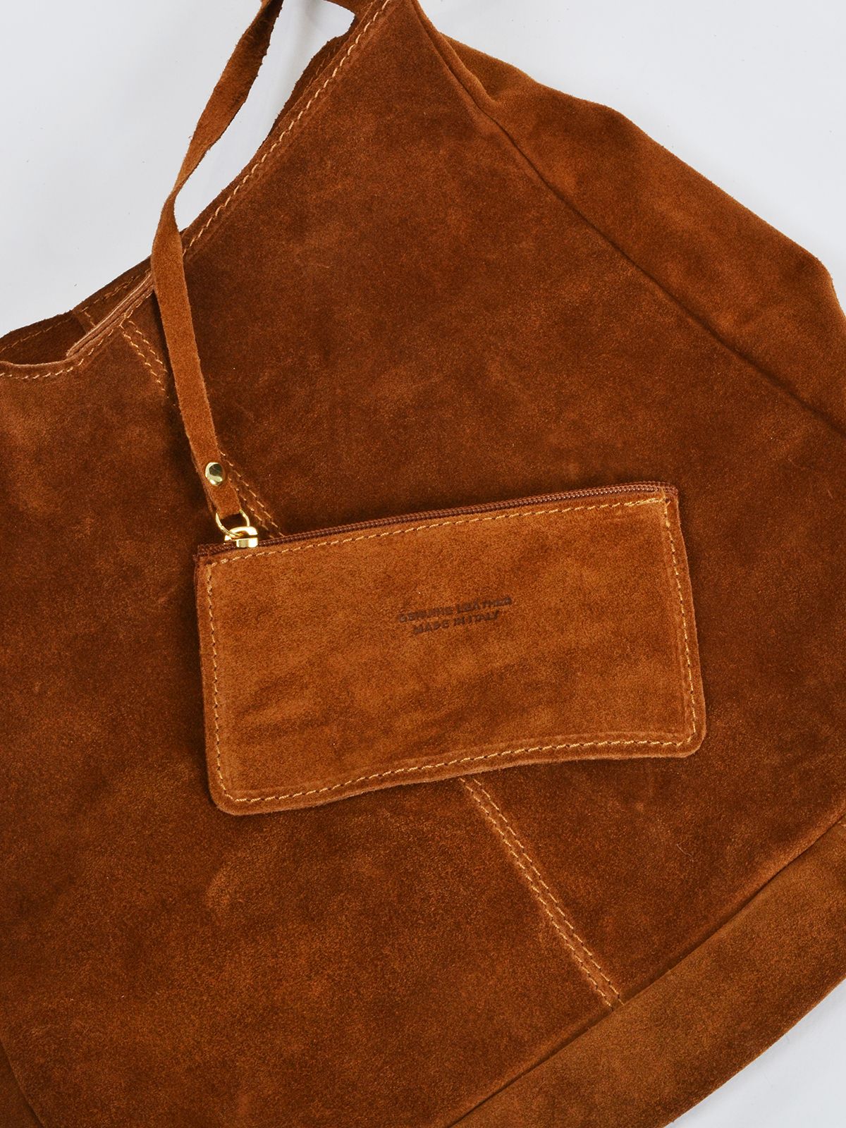 Suede leather ring handle bag