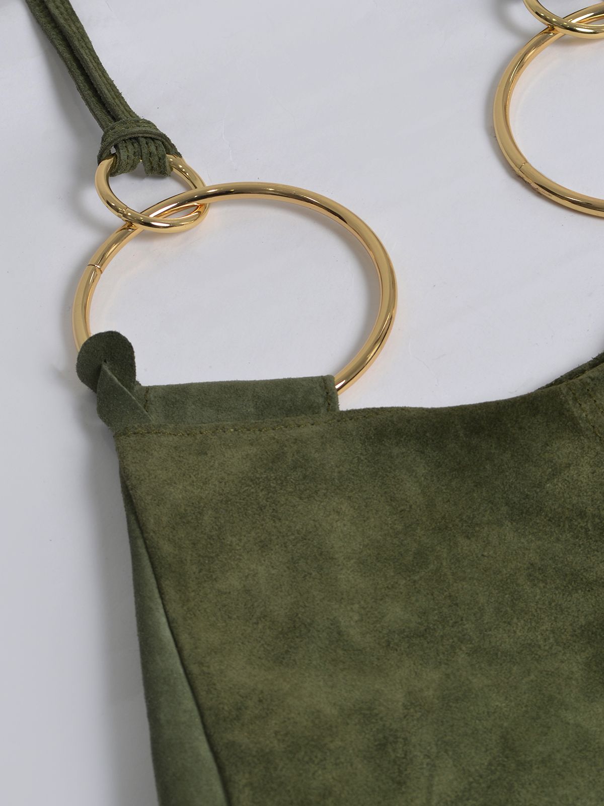 Suede leather ring handle bag