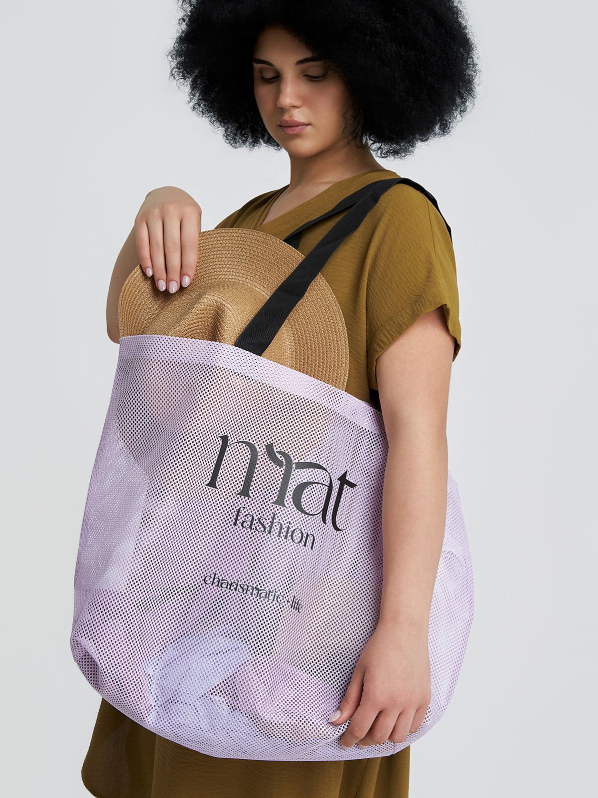 Mesh shopper bag with signature mat logo