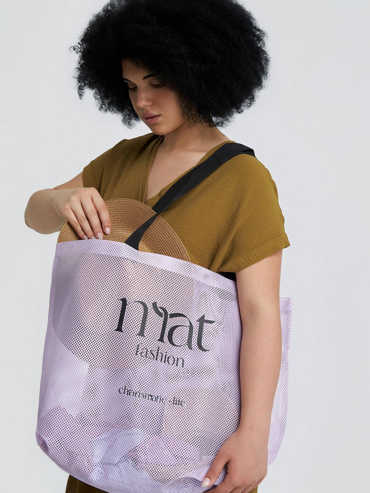 Mesh shopper bag with signature mat logo