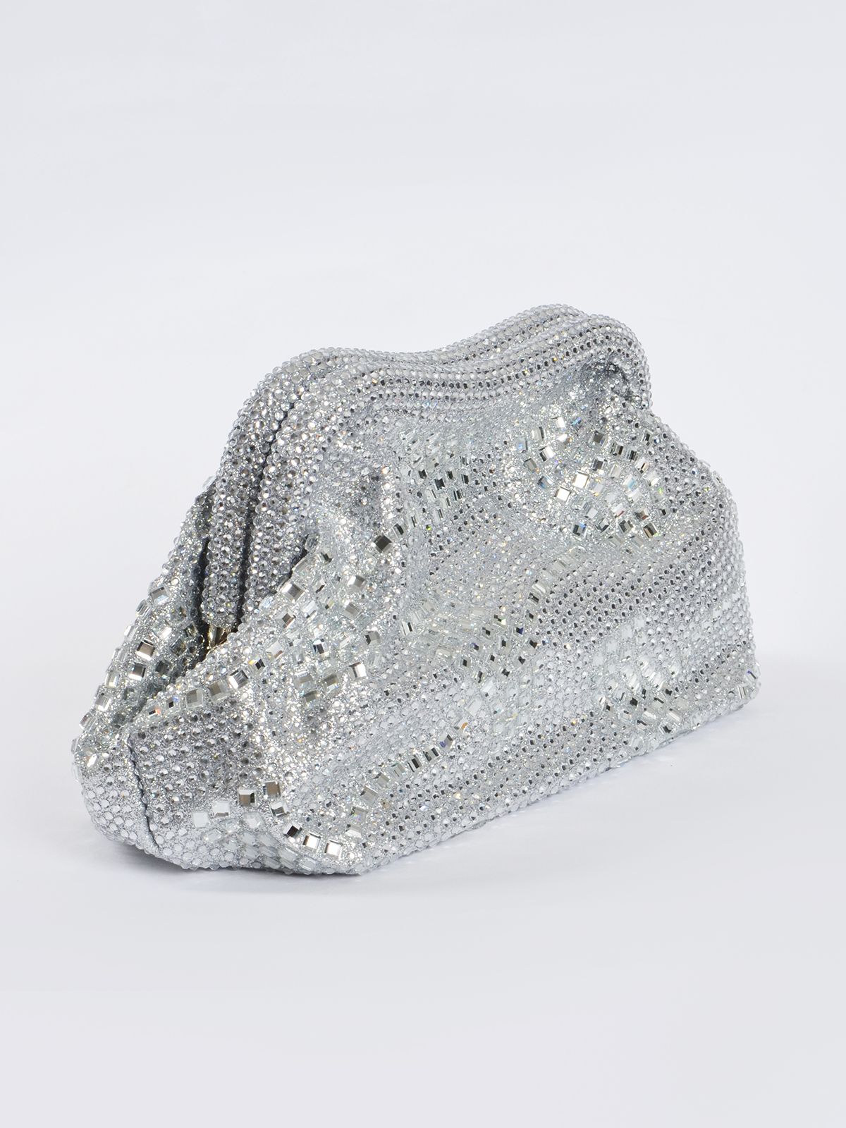 Crystal-embellished metallic evening bag