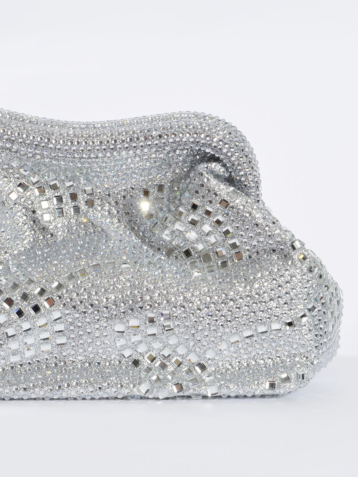 Crystal-embellished metallic evening bag