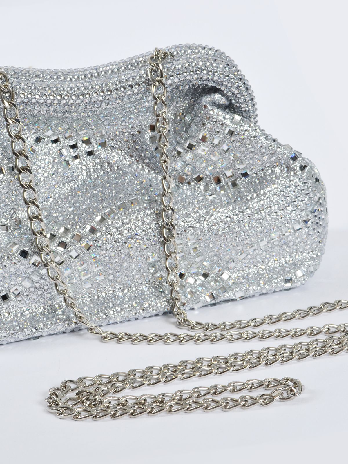 Crystal-embellished metallic evening bag