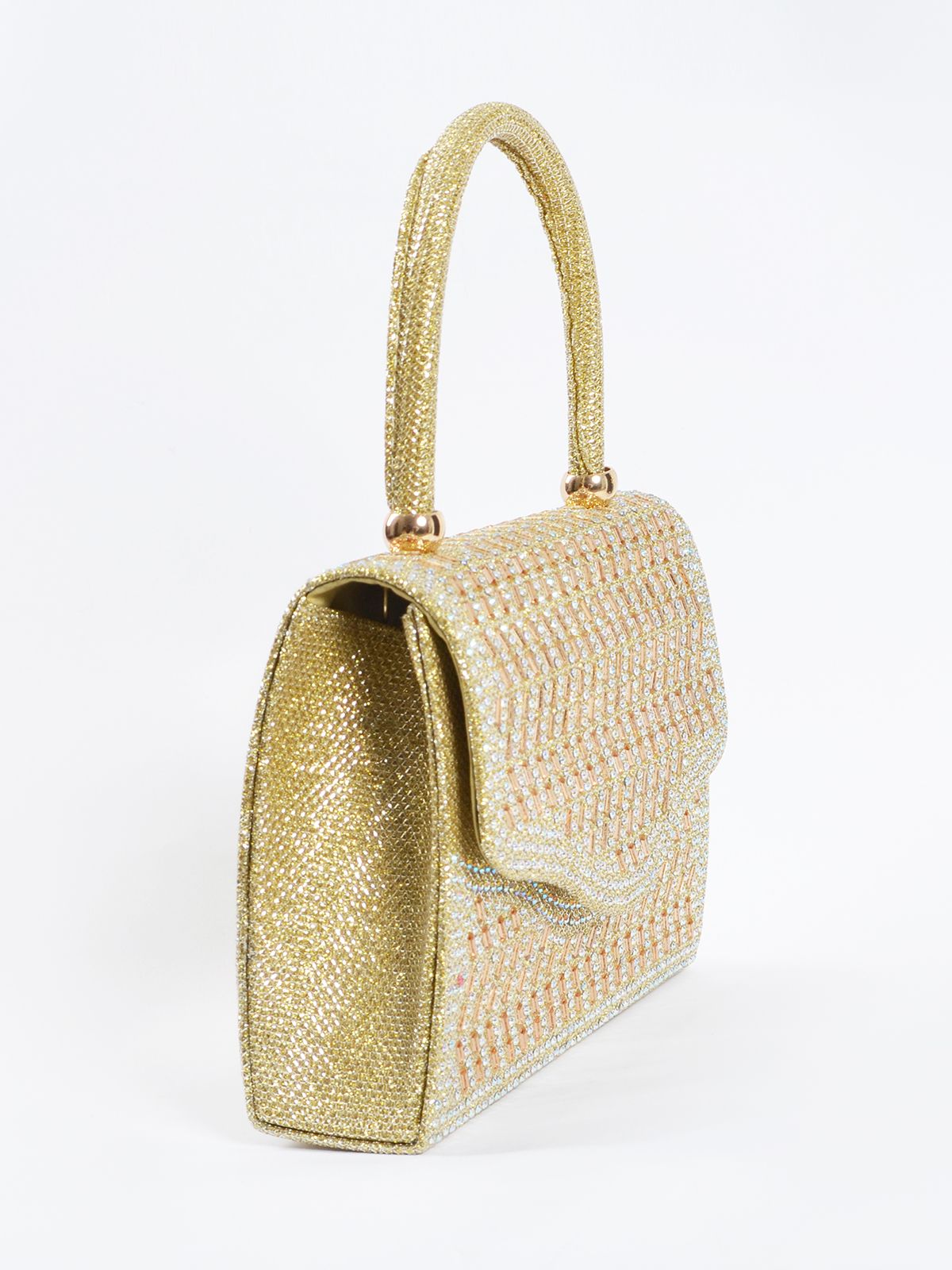 Structured glitter mini top-handle bag with chevron pattern