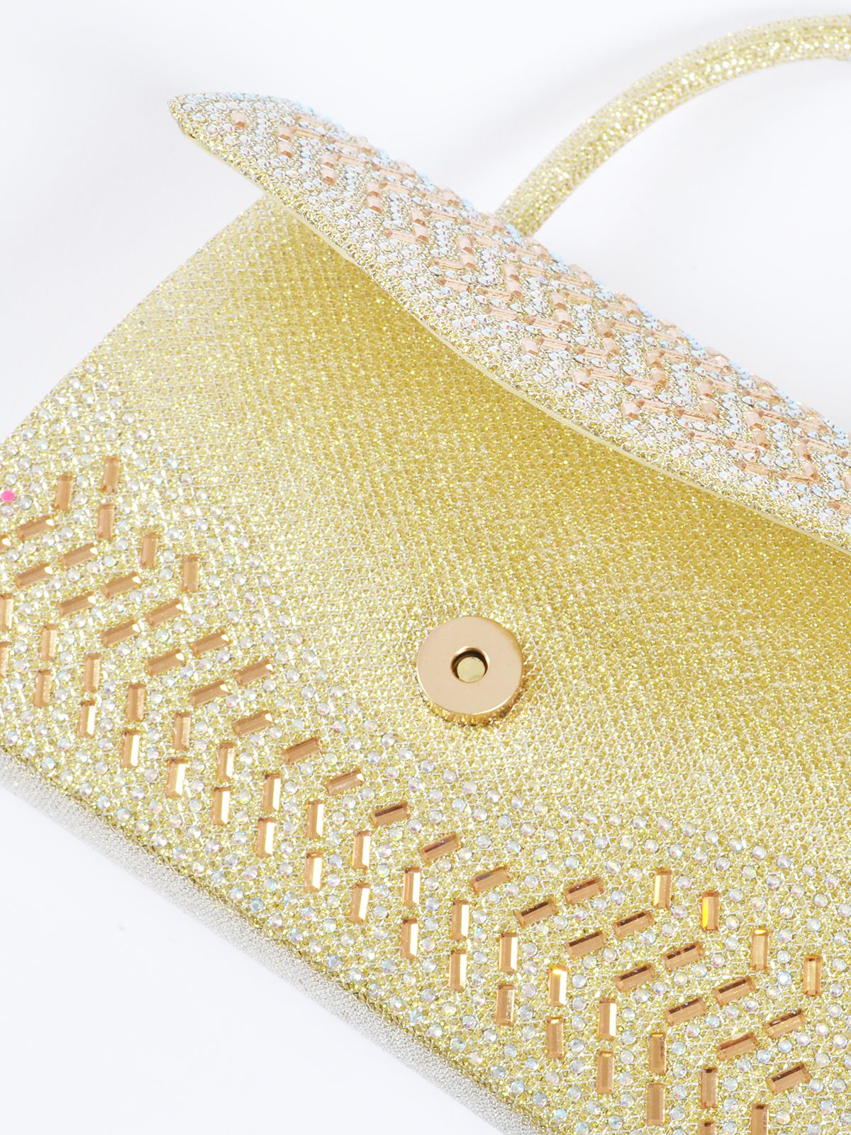 Structured glitter mini top-handle bag with chevron pattern