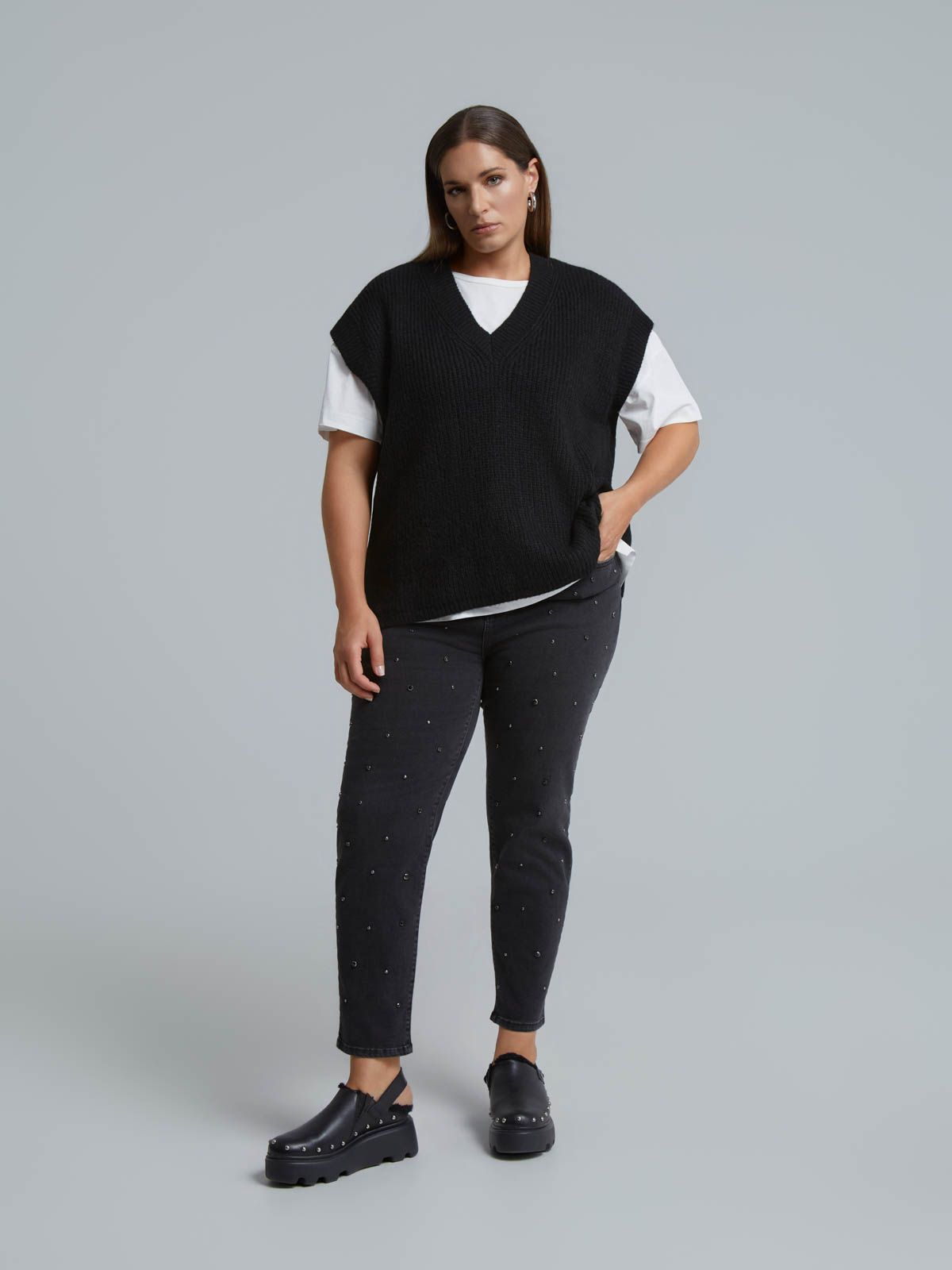 V-neck knit vest