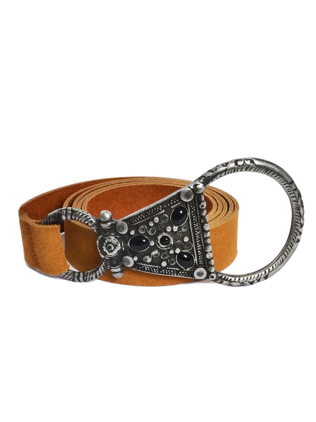 Vintage-inspired suede leather belt with metal buckle