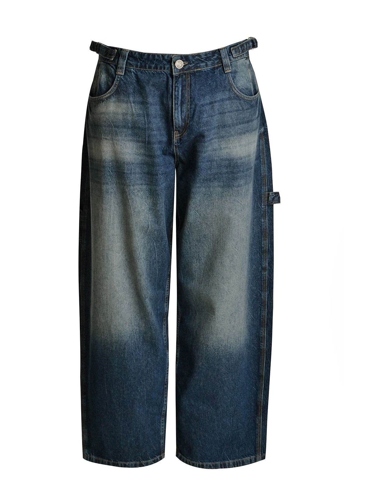Vintage wash barrel-leg jeans