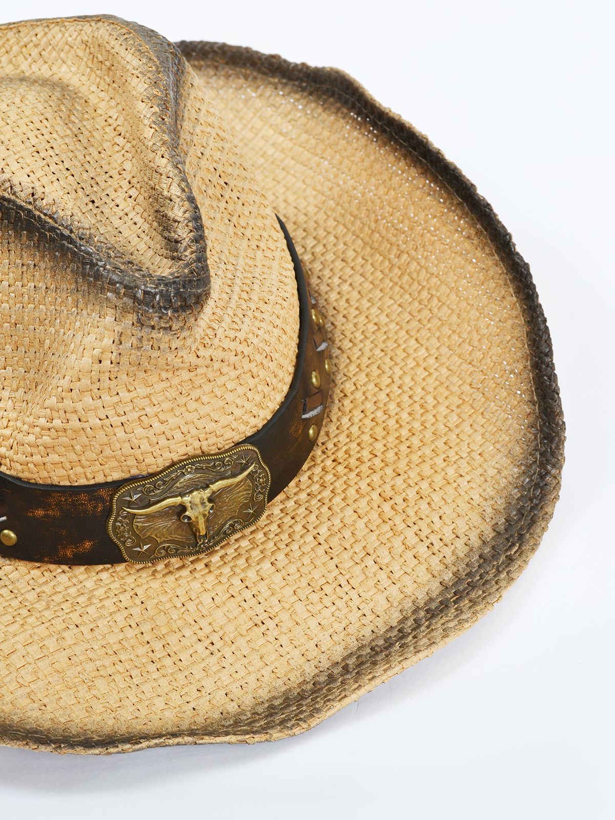 Vintage western straw hat with leather band detail