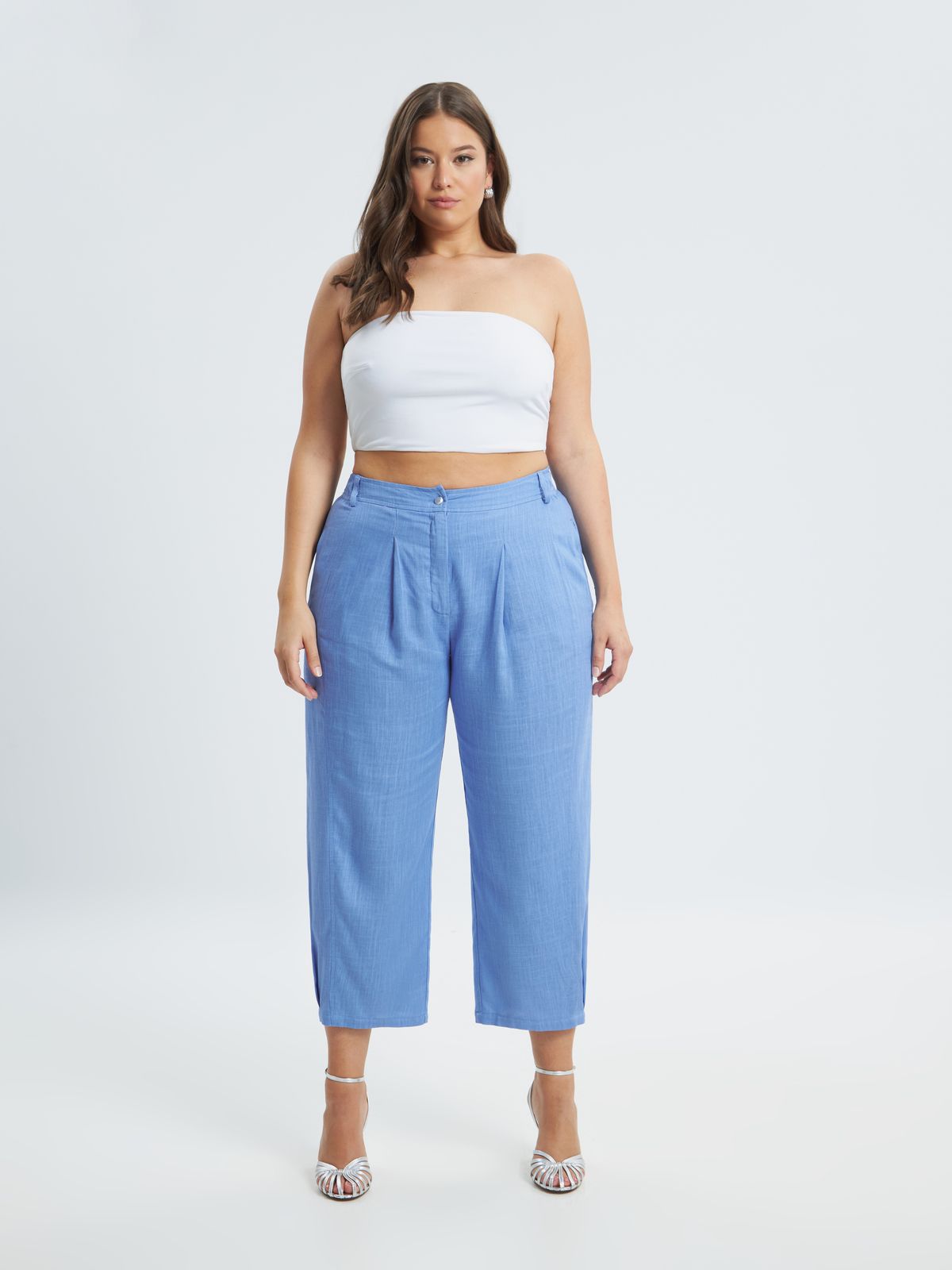 Mat Fashion Παντελόνι carrot βισκόζη/λινό Μπλε