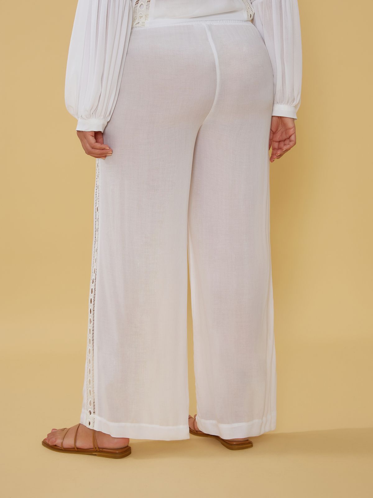 Viscose wide-leg pants with lace side detail