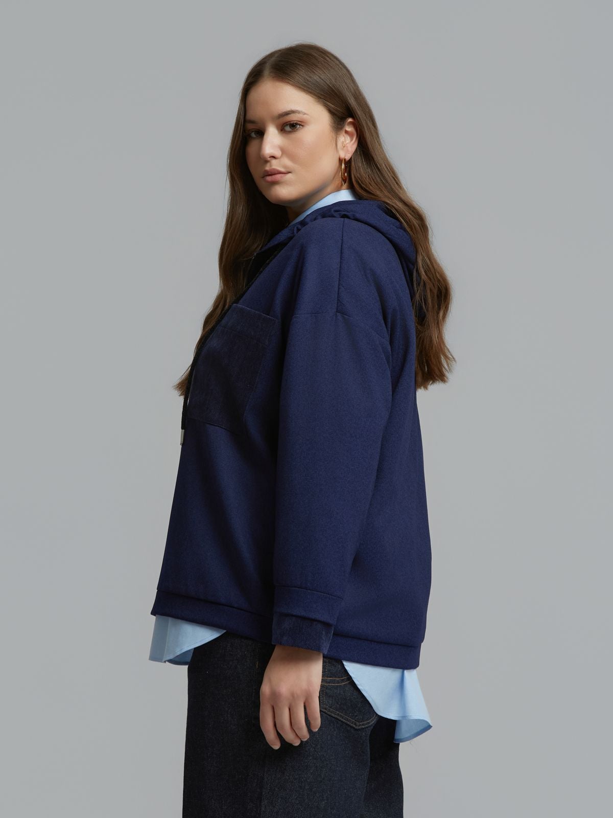 Zipped jacket with corduroy details
