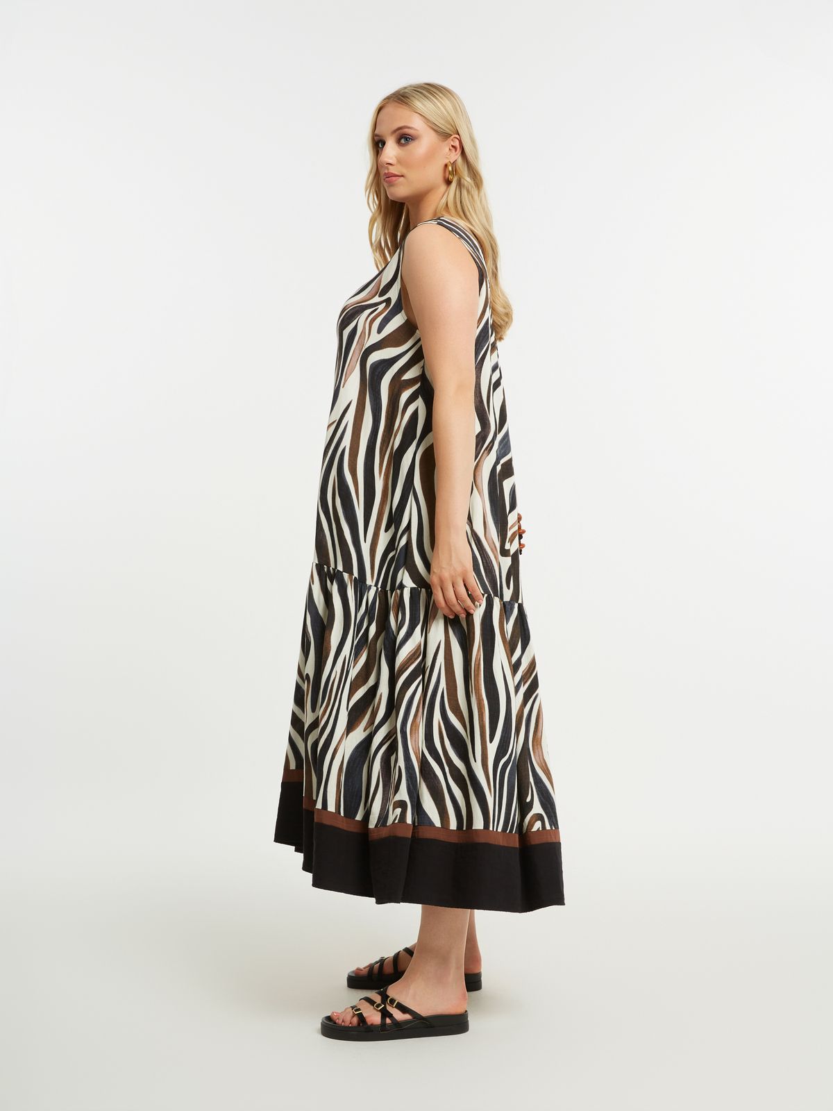 Zebra print dress with contrast stripes
