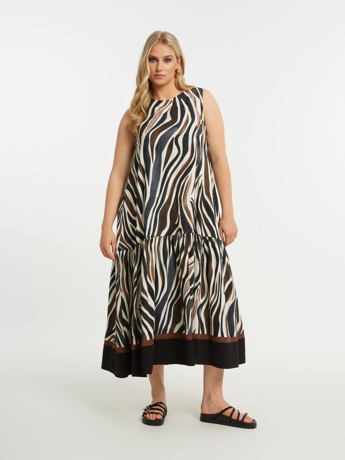 Zebra print dress with contrast stripes