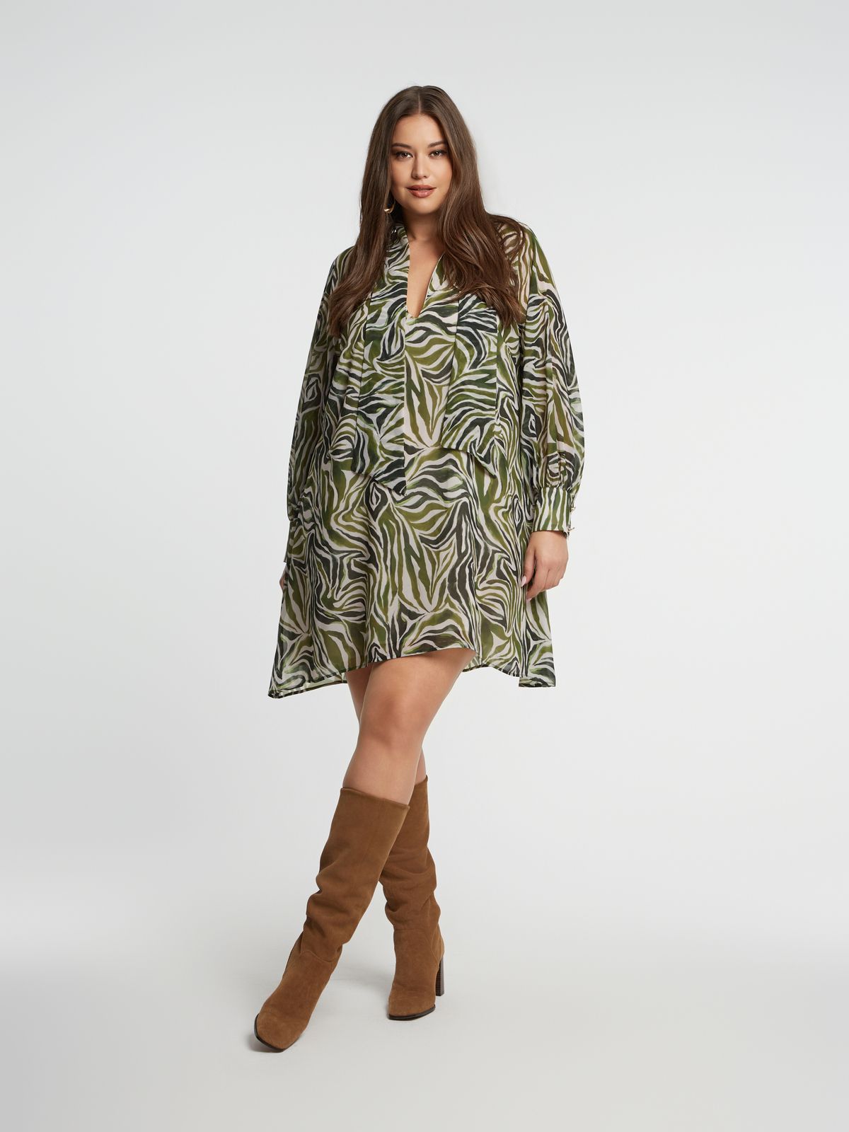 Zebra print mini dress with neck tie