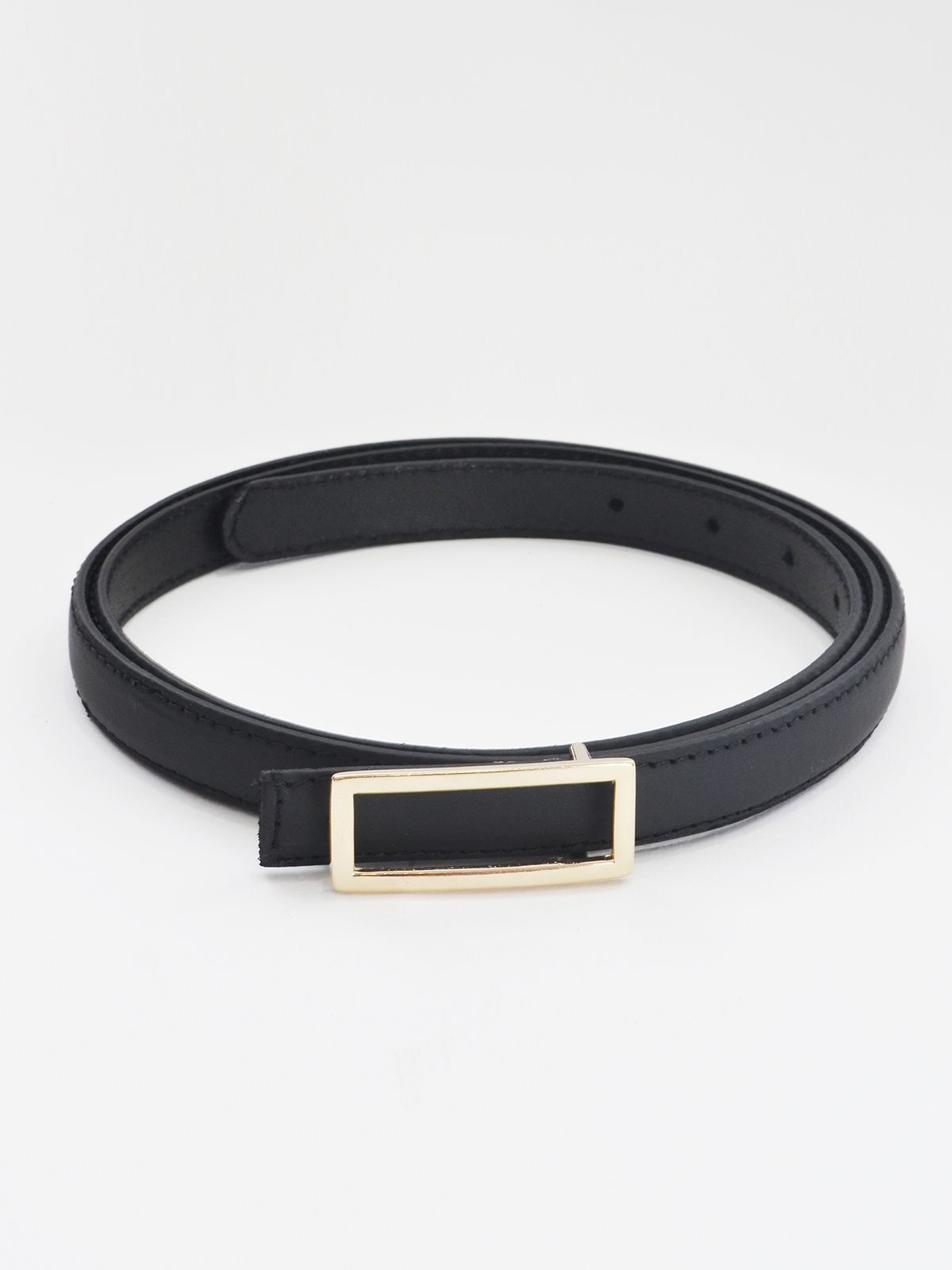 Slim leather belt with gold-tone buckle