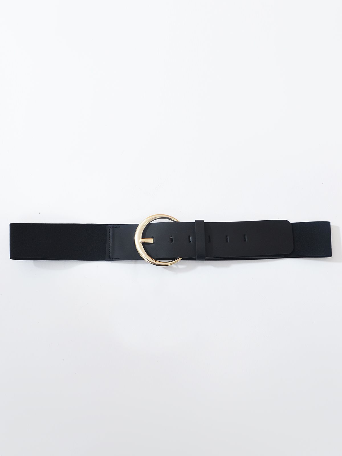 Black leather belt with round buckle