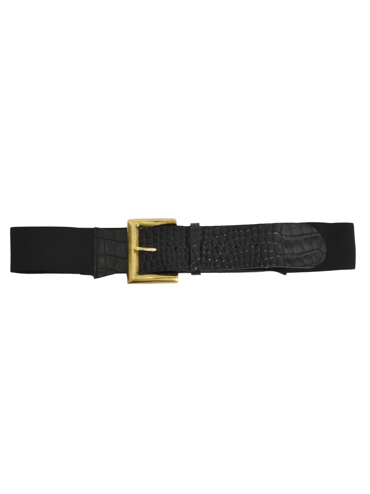 Elastic croc-effect leather belt with square buckle 
