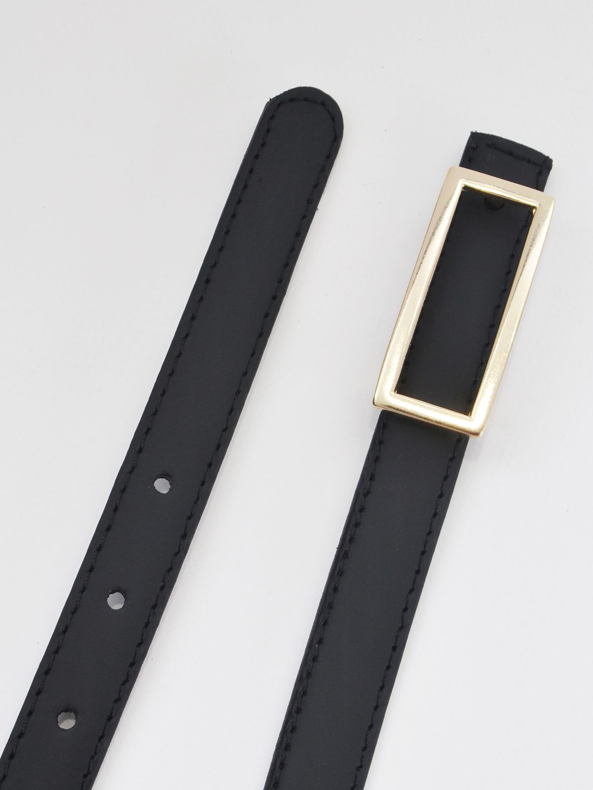 Slim leather belt with gold-tone buckle