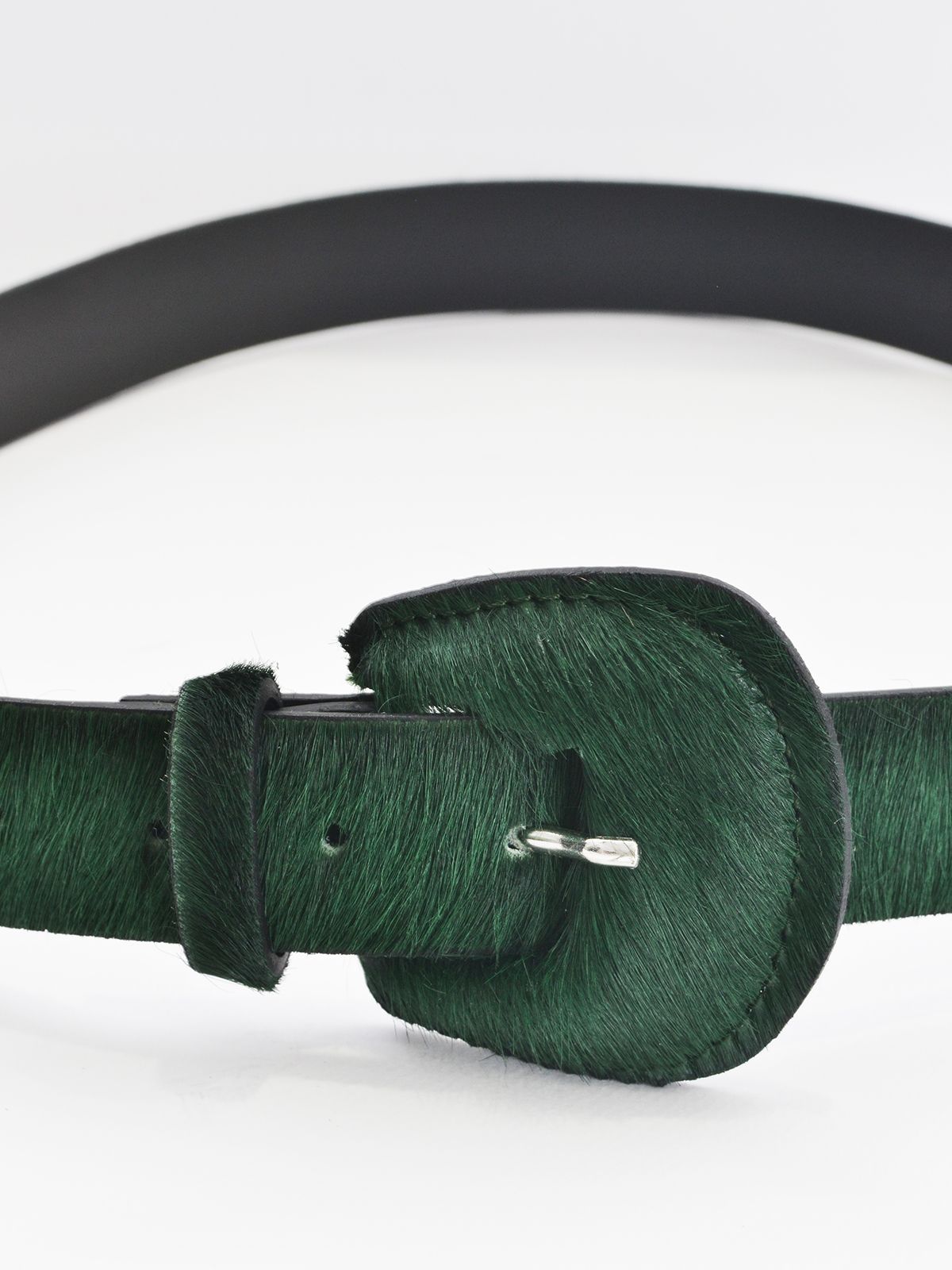 Forest green pony skin belt with matching covered buckle
