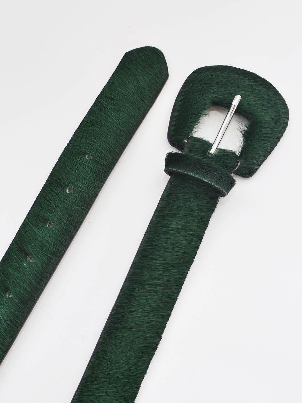 Forest green pony skin belt with matching covered buckle