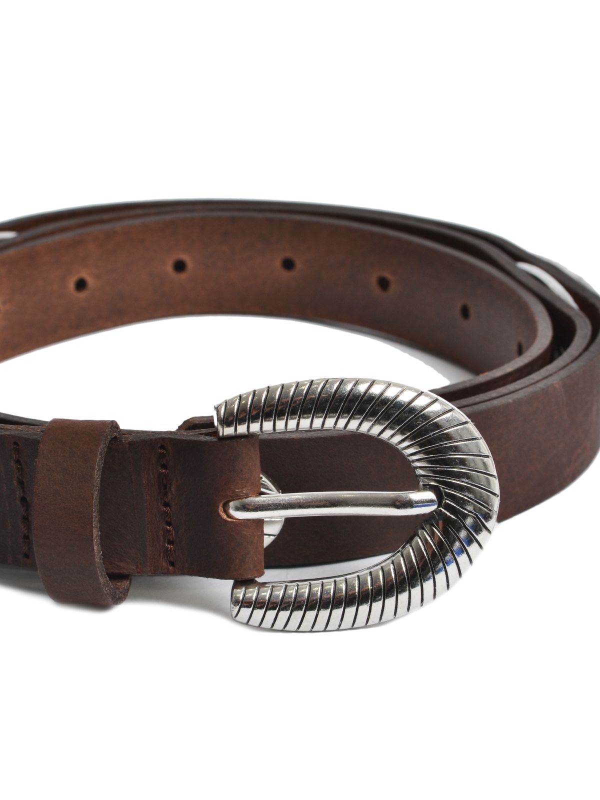 Leather belt with silver-tone oval buckle