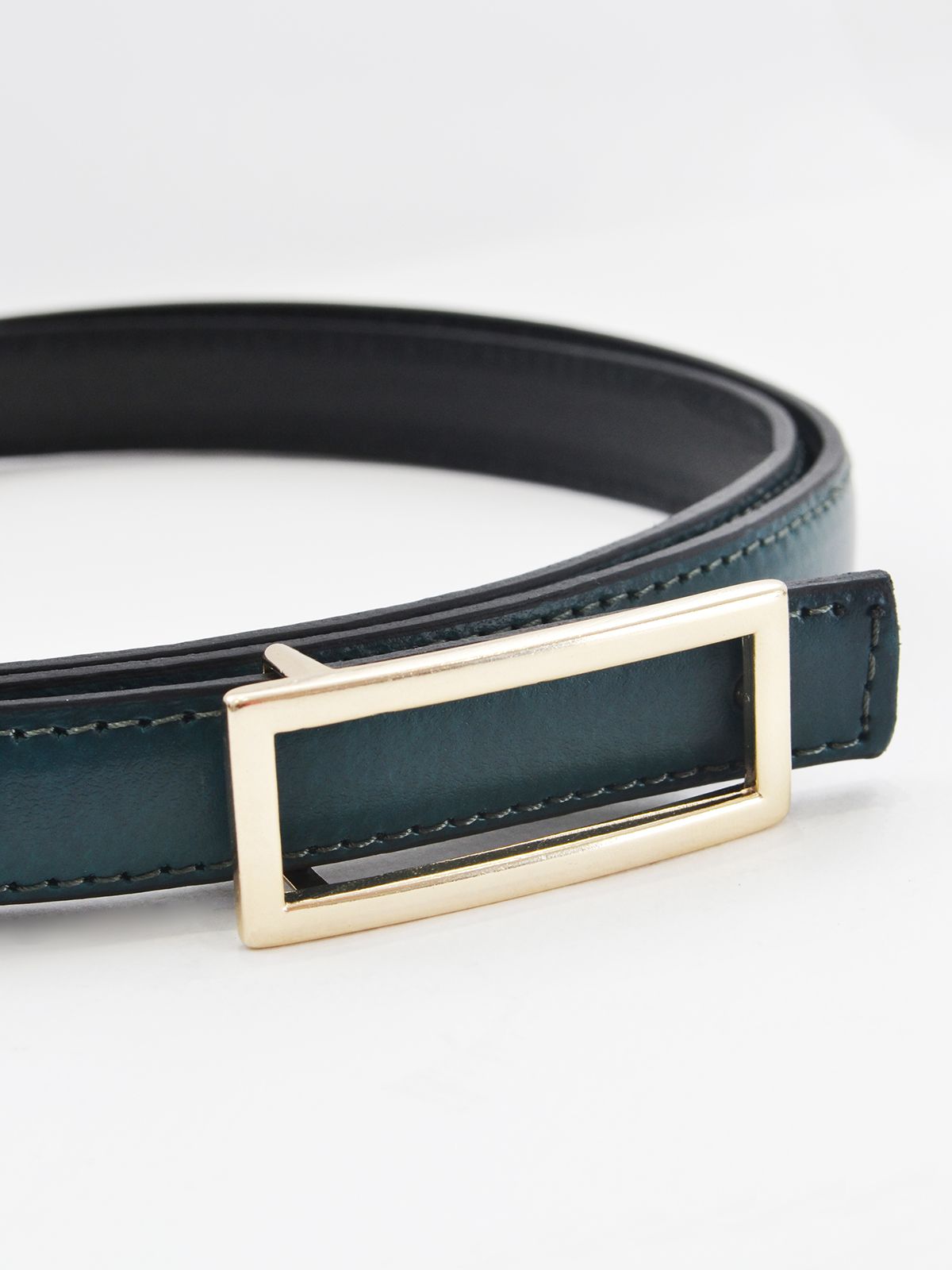Slim leather belt with gold-tone buckle
