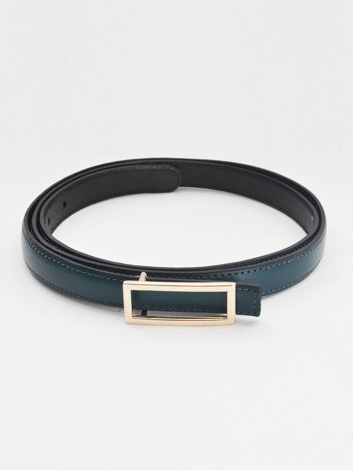 Slim leather belt with gold-tone buckle