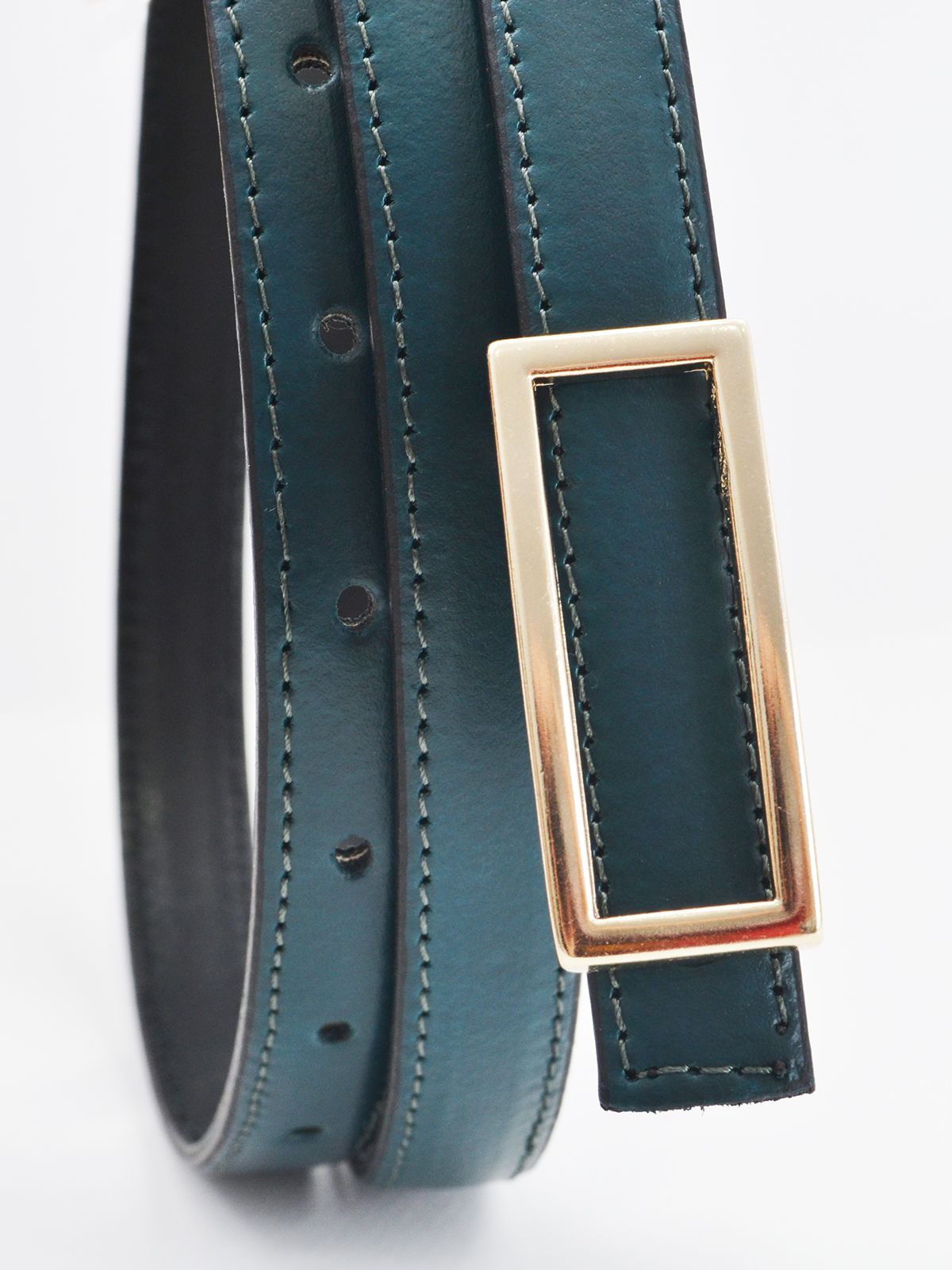 Slim leather belt with gold-tone buckle