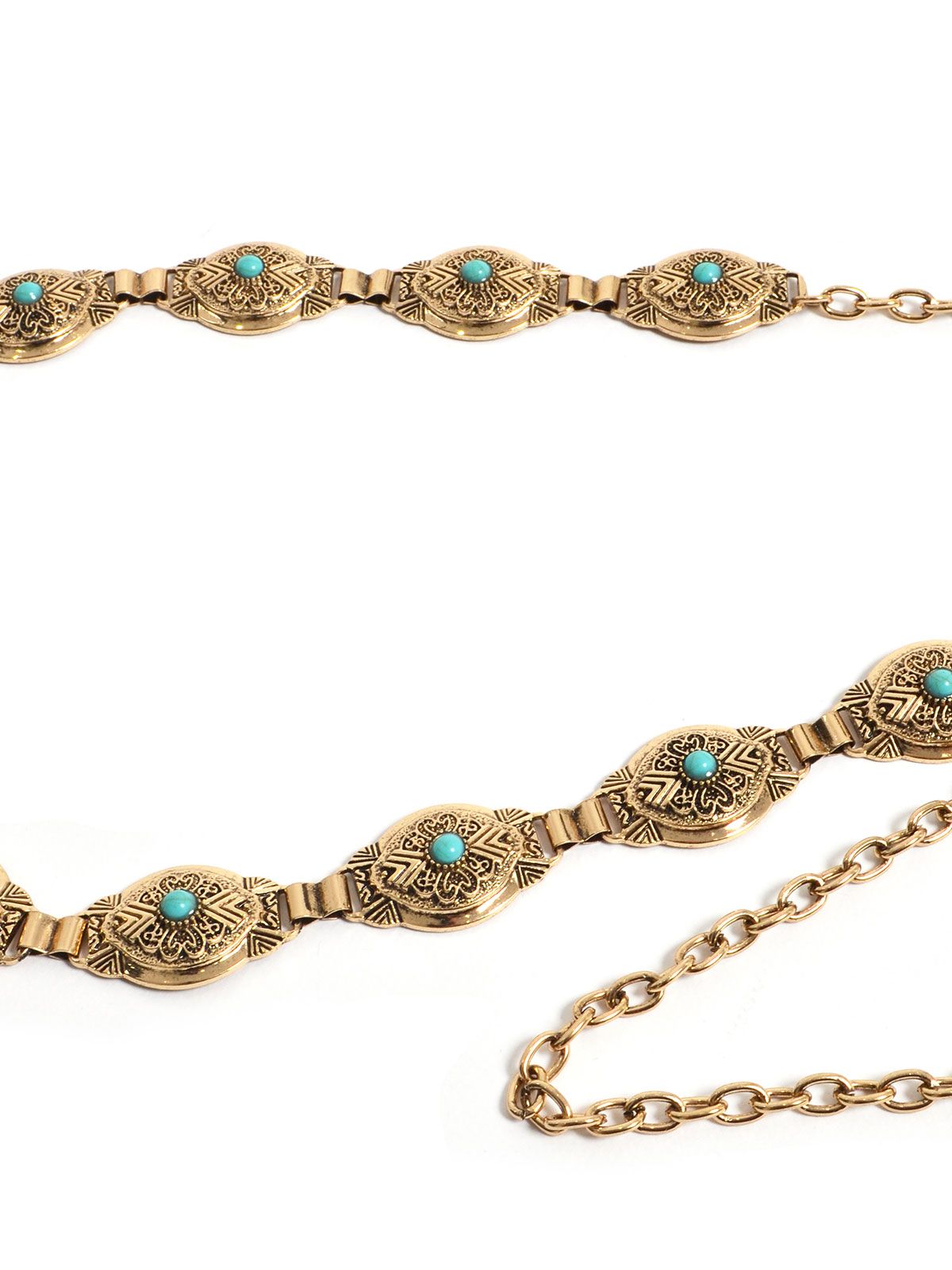 Gold-tone chain belt with turquoise stone detail