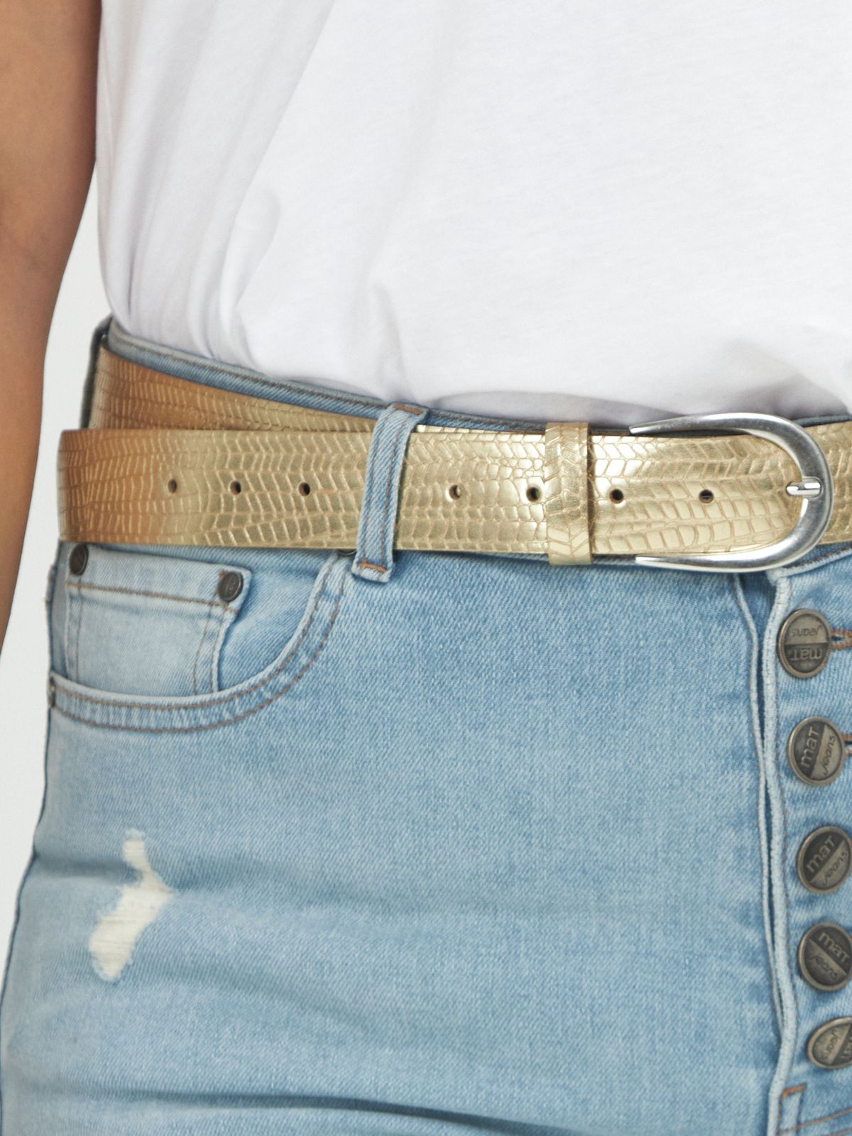 Croco metallic leather belt