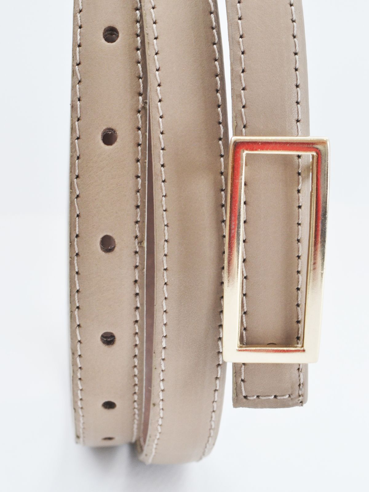 Slim leather belt with gold-tone buckle