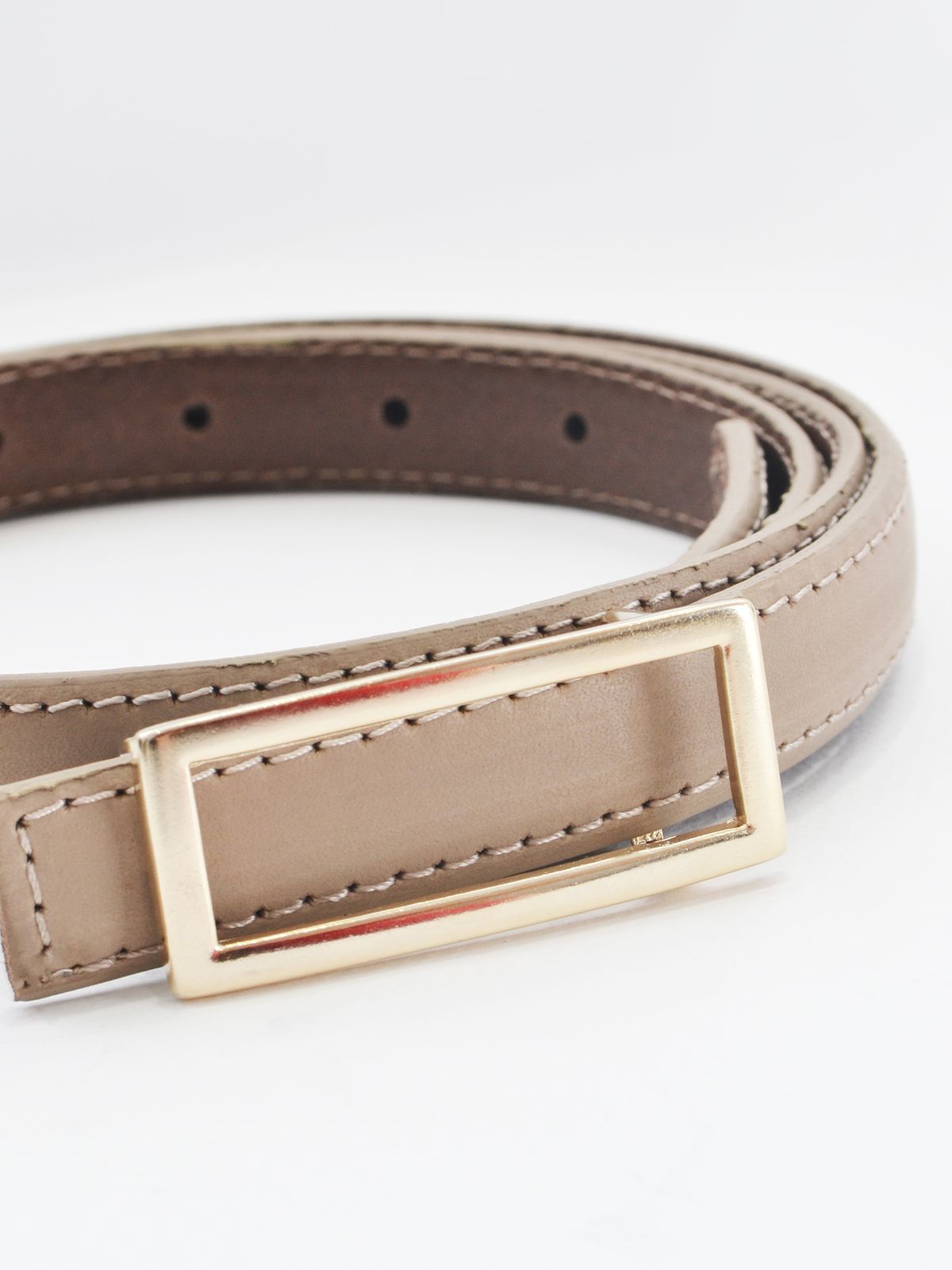 Slim leather belt with gold-tone buckle