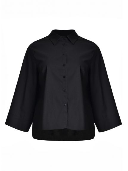 Cropped cotton shirt with wide sleeves