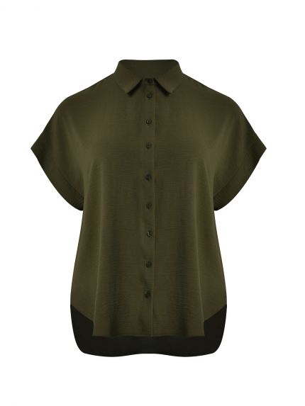 Airwashed crepe short-sleeve shirt with curved hem