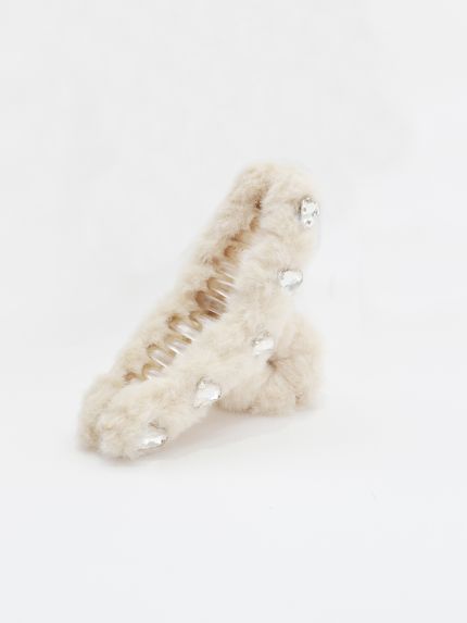 Furry hair claw with crystal heart embellishments