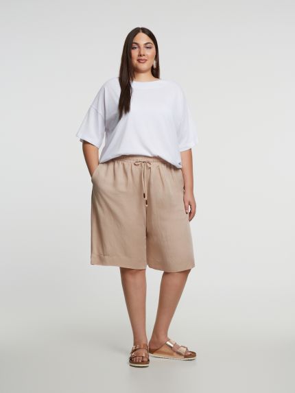 Wide-leg viscose-linen shorts with elastic waistband