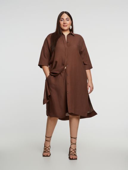 Viscose/linen bermuda shorts with elastic waistband