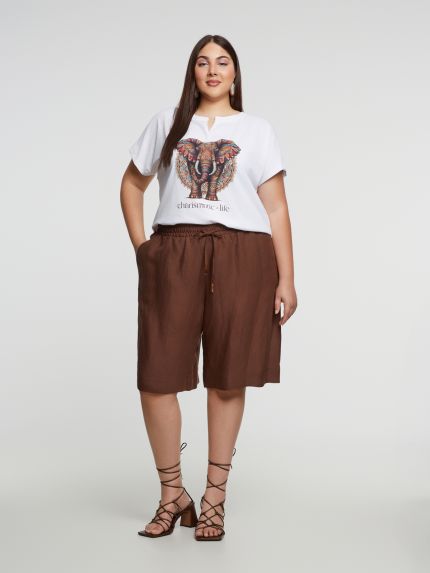 Viscose/linen bermuda shorts with elastic waistband