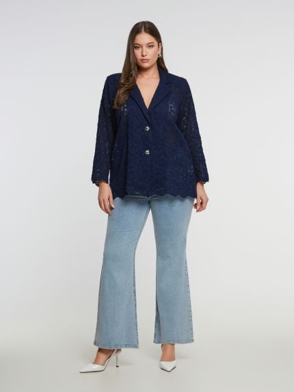 Blue lace blazer with geometric buttons