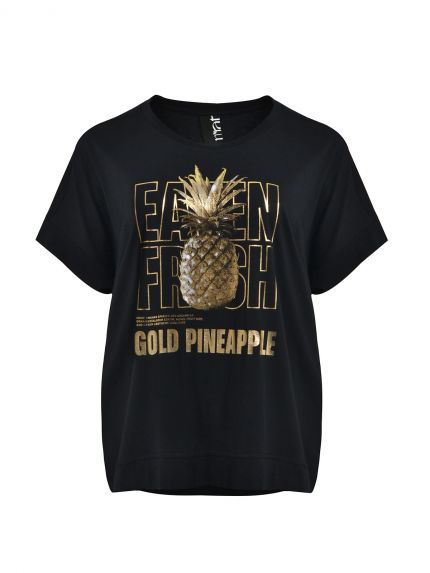 Βαμβακερό t-shirt με χρυσό pineapple print